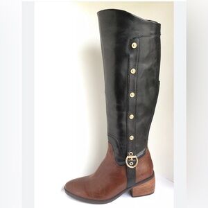 LUCCA LANE Distressed Leather Tall Riding Boots, Black/Brown (Size 8)